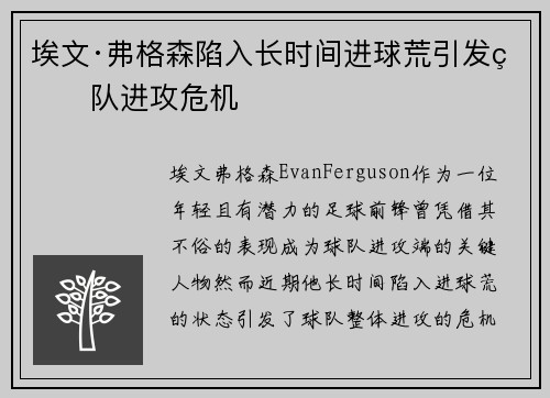 埃文·弗格森陷入长时间进球荒引发球队进攻危机
